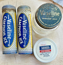 VTG Vaseline Glass Jar - Vaseline Camphor Tin Tubes & Arrid Cream Advertising picture