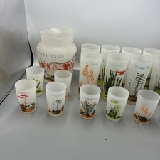 Vintage Blakely Oil & Gas Arizona Cacti Pitcher & 8 Tumblers 8 Juice VTG 1950s picture