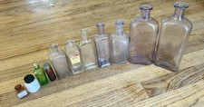 Lot Of 11 Vintage Bottles. Medicine, Milk Glass, Liquid. Excellent Condition picture