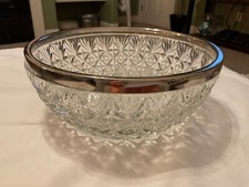 Vintage Heavy Pressed Glass Serving Bowl with Silver Ring 10.5” picture