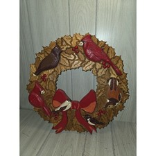 Vtg 2004 Handmade Wood Christmas Wreath Cardinals Birds Holiday Farmhouse 15