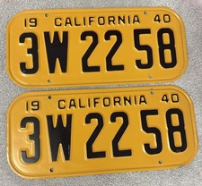 Vintage 1940 California License Plate Set picture