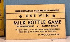 Vintage Amusement Park Ticket Santa Cruz Boardwalk Milk Bottle Game P Wooldridge picture