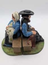 Vintage Cast Iron Amish Couple Bookends Painted Folk Art Heavy 4.4lbs picture
