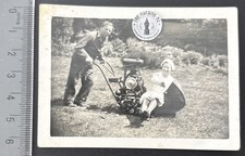 Small Photo 1938 Vintage Couple Playing Lawnmower Gardening Garden Photograph picture