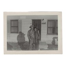 Vintage Snapshot Photo Cowboy Guitar Musician Woman Sweethearts Western Couple picture