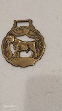Antique English Brass Horse Harness Medallion Standing Horse Patina picture