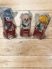 NOS Vintage Japan Christmas Mr Mrs Santa Snowman Flocked Rocking Chair Ornaments picture