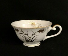 Lefton Golden Wheat Porcelain Cup Hand Painted Footed Scalloped Edge Tea Coffee picture