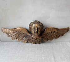 Vintage Hand Carved Wood Cherub Angel Wall Plaque Spanish Colonial Style 22”L picture