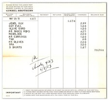 Original 1953 Gimbels Department Store Receipt - (Pittsburgh, PA) picture