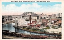 Cleveland Ohio Detroit Superior Bridge The Flats Skyline Train Vtg Postcard I23 picture