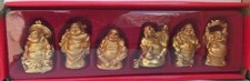 Set of 6 gold Feng Shui Laughing HAPPY Buddha Figures & Statue Luck 2