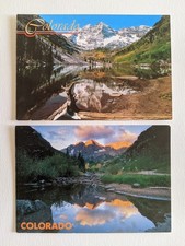 2 Vintage Postcards Maroon Bells 14,158 Ft Near Aspen Colorado Rocky Mountains picture