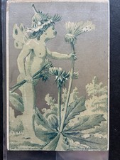 ⁠1881 Geo M Hayes Silvered Trade Card Fairy Dandelion Sprite Rockford IL Shoes⁠ picture