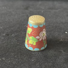 Vintage Red Cloisonne Thimble: Flower Enamel Collectable picture