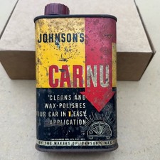 Vtg.Johnson's CARNU Cleans Wax Polish 1 Oil Gas Pint Can Car Detailing USA 1940 picture