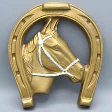 Horse Head Wall Plaque Decor Vintage Western Horseshoe Cast Aluminum 7.75 Inch picture