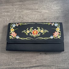 Vintage 1970 1980s Art-to-Wear Chinese Silk Embroidered Boho Long Wallet Purse picture