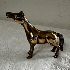 Brass Horse Figurine Statue Standing Gold Tone Metal Horse Animal Figurine picture