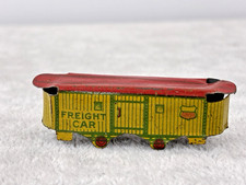 Vintage Cracker Jack Train Freight Car Trolley Premium Tin Toy 1930s Yellow Red picture