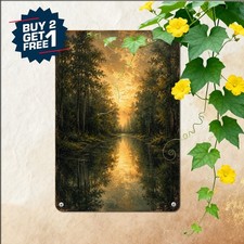 Impressionist Woodland Forest Sign Scenic Nature Tin Metal Wall Art Plaque 8x12 picture