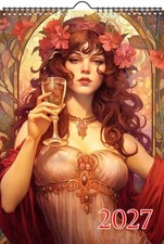 2027 Wall Calendar ~ Gorgeous Women in Beautiful Dresses Drinking Amazing Wine picture