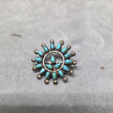 Vintage Zuni Native Turquoise Silver Brooch Pin picture