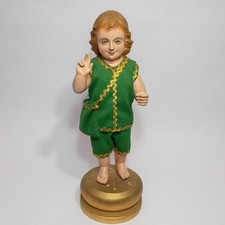 Vtg Santo Niño Christ Child Statue on Wood Stand Green Robe Religious Figure 17