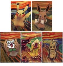 Pokemon Munch Exhibition Postcard Set of 5 Pikachu Eevee Mimikyu Psyduck Rowlet picture