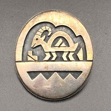 Vintage Hopi Andrew Saufkie Goat Sheep Native Silver Pin Brooch Pendant picture