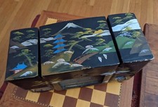 RaRe VinTagE 1950s Black Lacquer Hand Painted MUSIC JEWELRY BOX Mt Fuji JAPAN picture