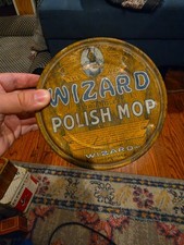 Antique Wizard Polish Mop Tin Collectible picture