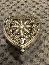 BRIGHTON Skribbel silver metal trinket box decorative Heart shape. Vintage. picture