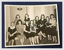 1945 Holiday Cheer Snapshot: Women's Xmas Party B & W Print 3x4 Estate Find picture