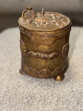 Authentic Vintage African Brass Kuduo Box Lid with Scorpion & Crocodile - Heavy  picture