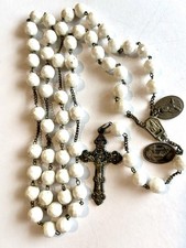Vintage Reliquary Rosary White Glass Lg. Beads Italy 25” Catholic Need Cleaning picture