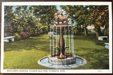 PLYMOUTH MA MASS~Mayflower Ship Metal Fountain in Pilgrim Hall Park~Unused Card picture