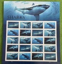 2017 USPS SHEET OF 20 FIRST CLASS LETTER STAMPS SHARKS 78¢ picture