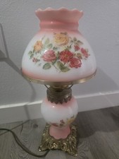 Vintage Accurate Casting Co Pink Milk Glass Floral Table Lamp Rose Shade Working picture