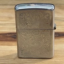 Vintage Zippo Lighter Brushed Chrome 80'S Arabesque Slim Wind-Proof Not Tested picture