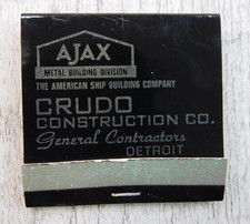 Ajax Crudo Construction Co Detroit Michigan Full Unstruck Vintage Matchbook Ad picture