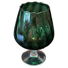 Vintage Empoli (?) Dark Green Brandy Snifter Clear Twisted Stem 6.5