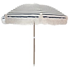 Tassel Beach Umbrella 7 Foot – Designer Umbrella Fringed Tassels – Wood Grain St picture