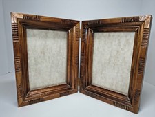 Vintage Tramp Art Double Folding Picture Frame Hand Carved Wood Book Style 5x7 picture