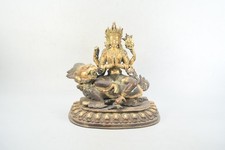 Antique Nepalese Brass Statue, Lion Rider Avalokiteshvara Statue, picture