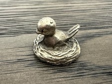 Vintage Pewter Bird in Nest Miniature 1” Collectible Figurine picture