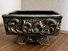 Vintage 60s MCM Avocado Green Planter American Bisque Textured Footed 7 x 5 x 4 picture