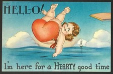 Fat Lady Hello I'm Here for a Hearty Good Time Vintage Comic Postcard Unposted picture