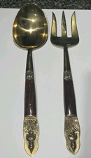 Mid Century Thai Nickel Bronze Salad Servers Set Spoon Fork Buddha Figural picture